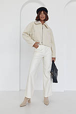 Жіноче коротке пальто в ялинку — кремовий колір, L (є розміри), фото 3