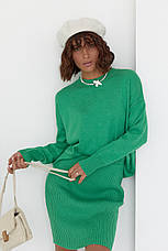 В'язаний костюм зі спідницею-олівцем і джемпером — зелений колір, L (є розміри), фото 3