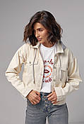 Джинсова куртка жіноча з капюшоном — бежевий колір, L (є розміри)