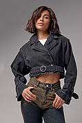Коротка жіноча джинсовка в стилі Grunge — чорний колір, XS (є розміри)