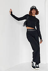 Жіночий костюм із широкими штанами та коротким джемпером — чорний колір, S (є розміри), фото 3