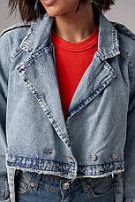 Коротка жіноча джинсовка в стилі Grunge — джинс-колір, L (є розміри), фото 2