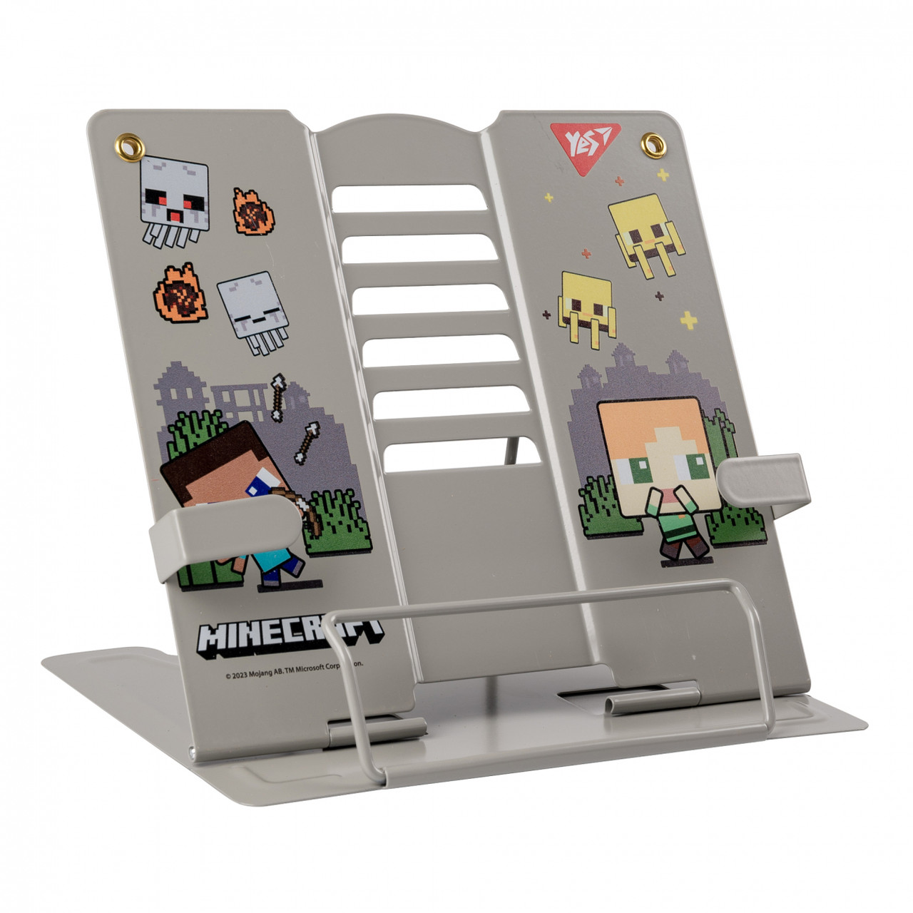 Підставка для книг з додатковими фіксаторами Yes Minecraft металева 170x210x190 мм, сіра (470516)