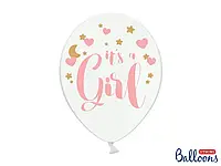 PartyDeco, Gender Reveal Party, латексные шары, It s a Girl, белые, 30 см, 50 шт.