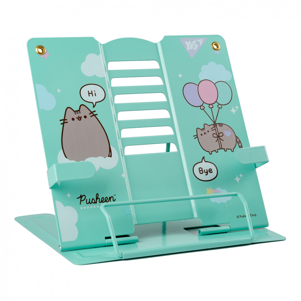 Підставка для книг з додатковими фіксаторами Yes Pusheen металева 170x210x190 мм, бірюзова (470517)