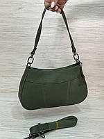 Женская сумочка багет зеленая натуральная кожа 112002