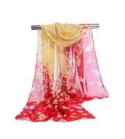 Шифоновий шарфик червоний з метеликами - розмір шарфа приблизно 145*48см, 100% віскоза