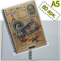 Блокнот на спіралі "KRAFT" 80 аркушів, клітинка / Записная книга / KR5180K / Aeroplane