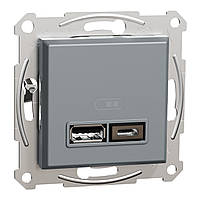 USB розетка тип А+С 2,4 А сталь Asfora EPH2700262