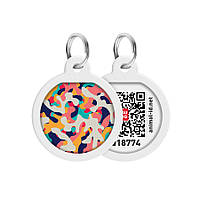 Адресник для собак и котов металлический WAUDOG Smart ID c QR паспортом, рисунок "Камо разноцветный", круг, Д