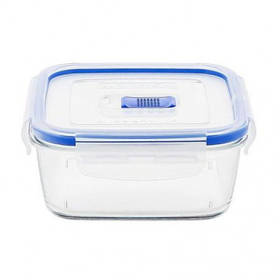 Контейнер харчовий із синьою кришкою PureBox квадратний 380мл Luminarc P3550