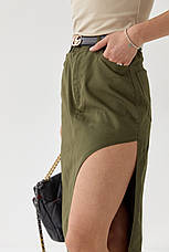 Котонова спідниця з напівкруглим розрізом — зелений колір, L (є розміри), фото 2