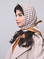 Женский платок бежевый, белый, платок коричневый, легкий шарф, шелковый платок брендовый, 90 см