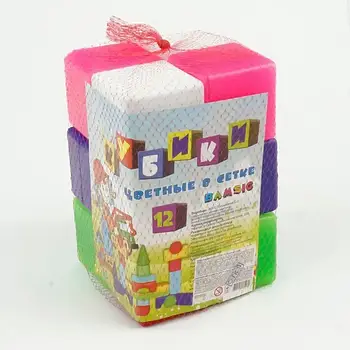 Кубики для малюків кольорові в сітці. 12 барвистих кубиків. Яскраві кольори. Закруглені кути. BAMSIC. 111 (8)