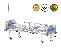 Кровать медицинская функциональная АТОН КФ-4-МП-БП-ОП-Ш-К75 с пластиковыми быльцами, ограждениями, штативом и