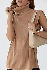 В'язана безрукавка жіноча з високим коміром — кавовий колір, L (є розміри), фото 2