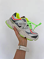 Женские кроссовки NEW BALANCE 9060 « LIGHT GREY / ACID GREEN » premium нью беленс текстиль замша