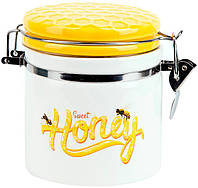 Банка керамическая "Sweet Honey" 480мл для сыпучих продуктов с металлической затяжкой, белый BKA