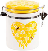 Банка керамическая "Sweet Honey" 650мл для сыпучих продуктов с металлической затяжкой, белый BKA