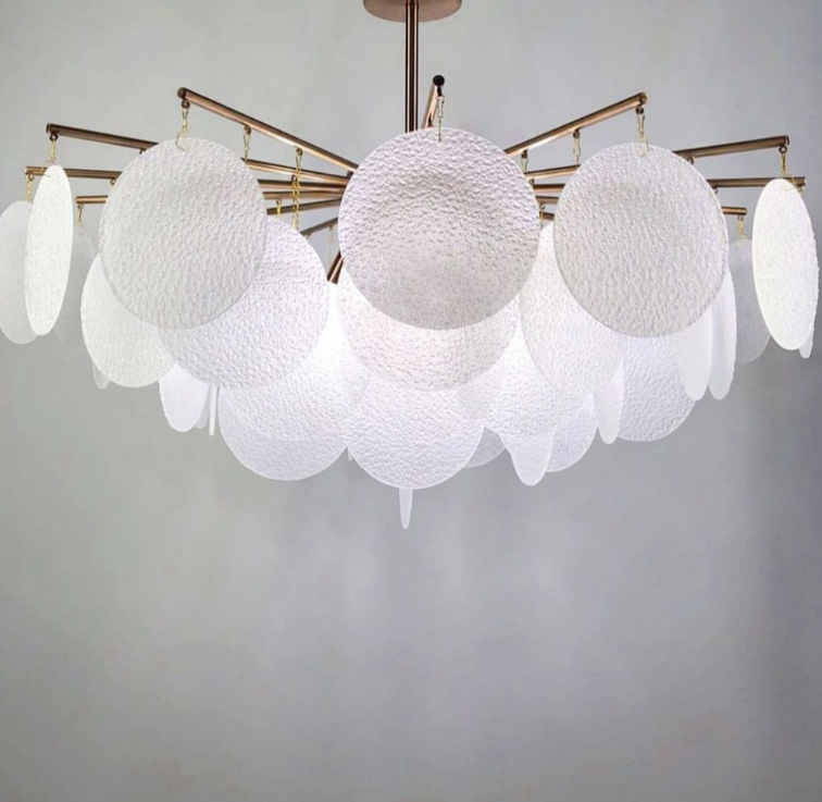 CТЕЛЬОВА ЛЮСТРА ДІАМЕТРОМ 60/80СМ В КОЛЬОРІ МІДЬ З УНІКАЛЬНИМИ СКЛЯНИМИ ПЛАСТИНАМИ, фото 1