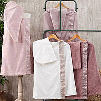 Женский набор полотенец Pupilla Flor для сауны: полотенце-юбка на липучке, чалма, тапочки BKA