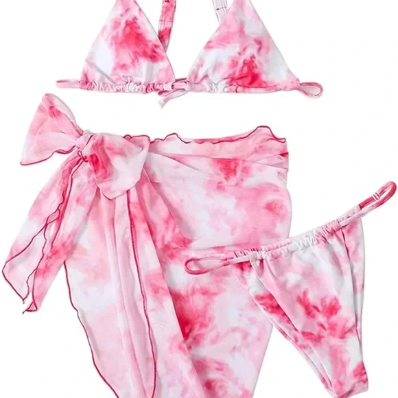 Роздільний жіночий купальник ліф, плавки та парео в рожевому кольорі