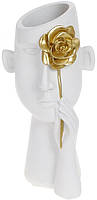 Декоративное кашпо "Золотая Роза" 13х13х27см, полистоун, белый с золотом BKA