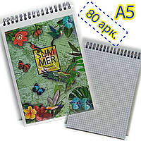 Блокнот на спирали "Color KRAFT" А5 80 листов, клетка / Записная книга / KF5280K / Summer