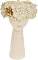 Декоративне кашпо "Дівчинка в квітах" 18.5х15х29.5см, полістоун, білий із золотом BKA