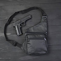 Чоловіча сумка з натуральної шкіри, тактична сумка - месенджер чорна, тактична сумка на груди BKA