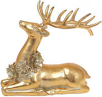 Декоративная статуэтка "Олень с бусами из цветов" 22см, полистоун, золото BKA