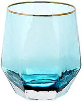 Набор 4 стакана Monaco Ice 450мл, стекло голубой лед с золотым кантом BKA