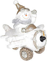 Декор "Снеговик в белом самолете" с LED-подсветкой, керамика, 37.5х33х34.5см BKA
