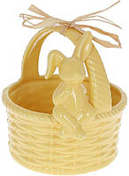 Конфетница-кашпо "Зайчик в корзине" 16х16х14.5см, керамика, желтый BKA