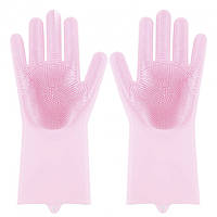 Силиконовые перчатки Magic Silicone Gloves Pink для уборки чистки мытья посуды для дома. Цвет: розовый BKA