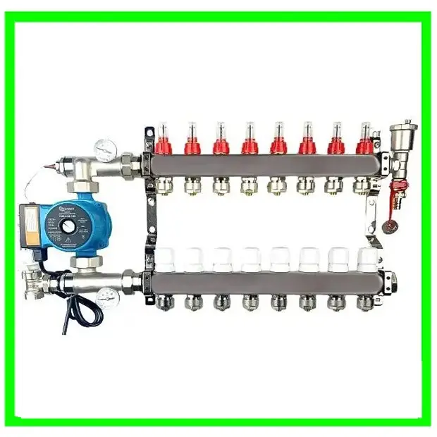 Колектор для теплої підлоги на 9 контурів в зборі з насосом  POLMARK (ПОЛЬЩА)