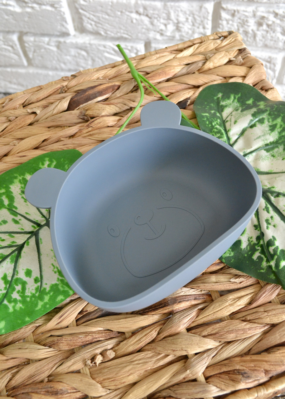 Тарілка глибока силіконова Twins Ведмедик, light grey