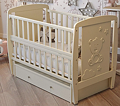 Дитяче ліжечко для новонароджених Умка з маятником відкидною боковиною та шухлядою бук ліжко для немовлят