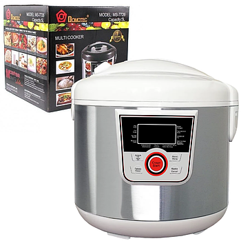 Мультиварка на 5л, 1500Вт, з таймером, Domotec MS 7727, Біла / Мультиварка-скороварка / Мультиварка для дому