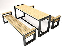 Стол обеденный с лавками GoodsMetall из металла и дерева, Лофт Пикник AM, код: 6445686