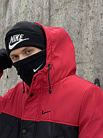 Комплект трикотажная шапка Nike черная + баф Nike черный + перчатки флис черные BKA