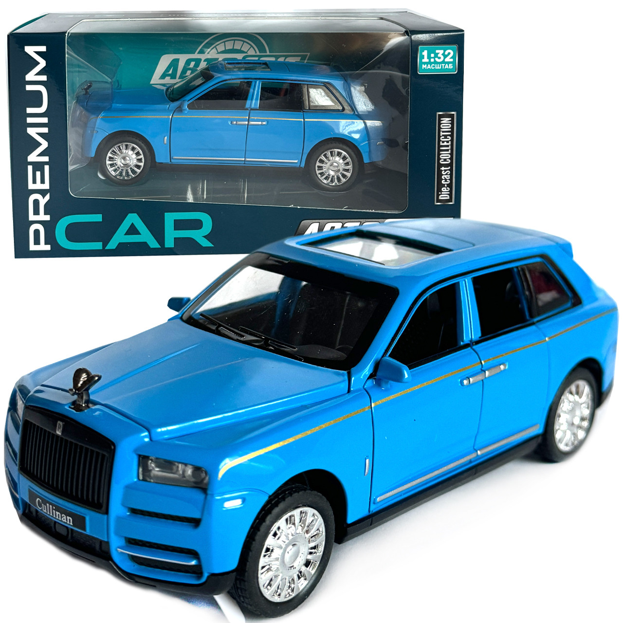 Машинка металева Rolls-Royce Cullinan ролс ройс синій звук світло інерція відкр люк двері капот багажник 1:32,15*6,5*5,5см, фото 1