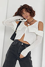 В'язаний пуловер на ґудзиках із відкритими плечима — молочний колір, L (є розміри), фото 3