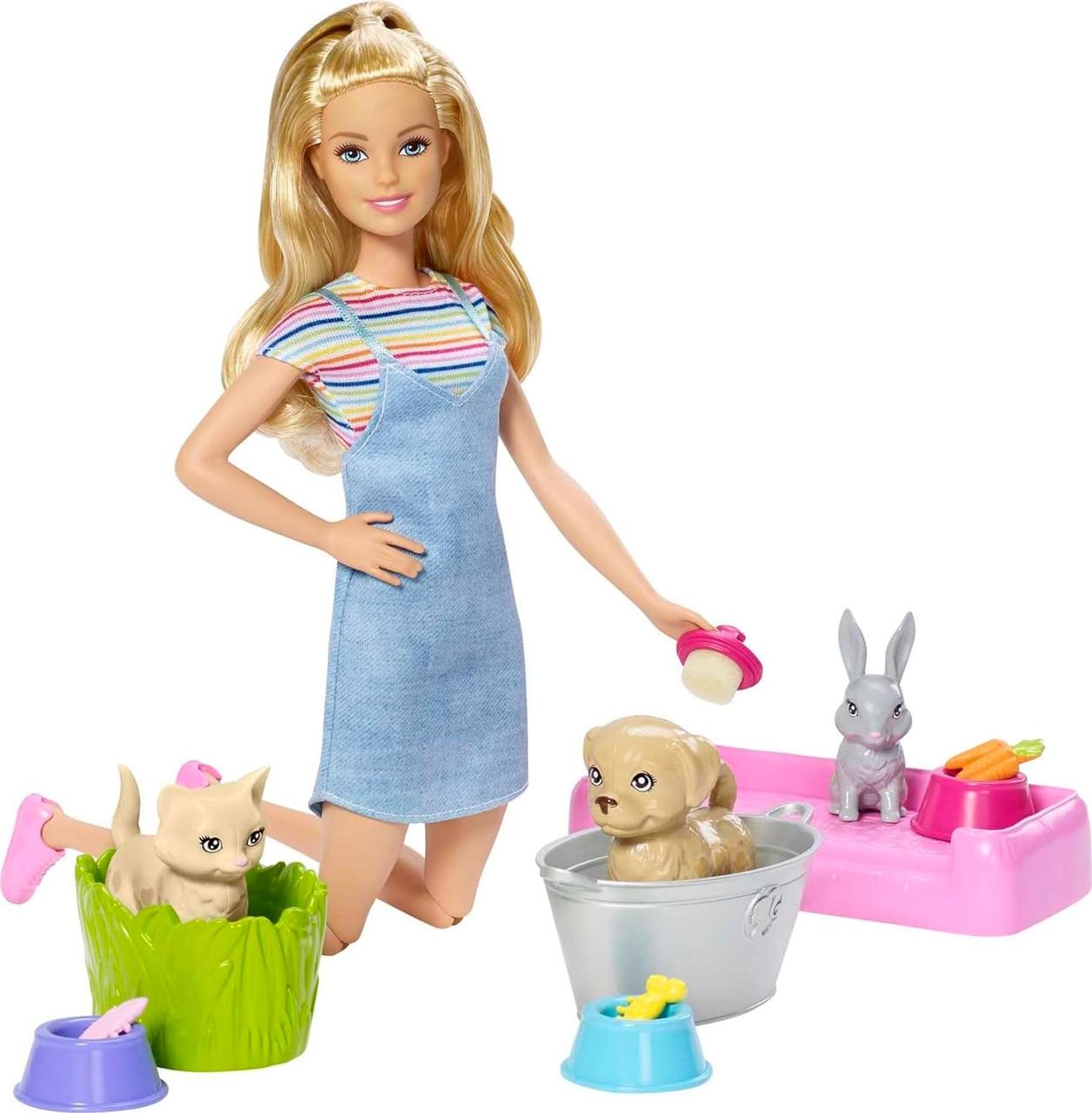 Лялька Барбі помій улюбленця Barbie Play 'n Wash Pets Doll & Playset with 3 Color-Change Animals