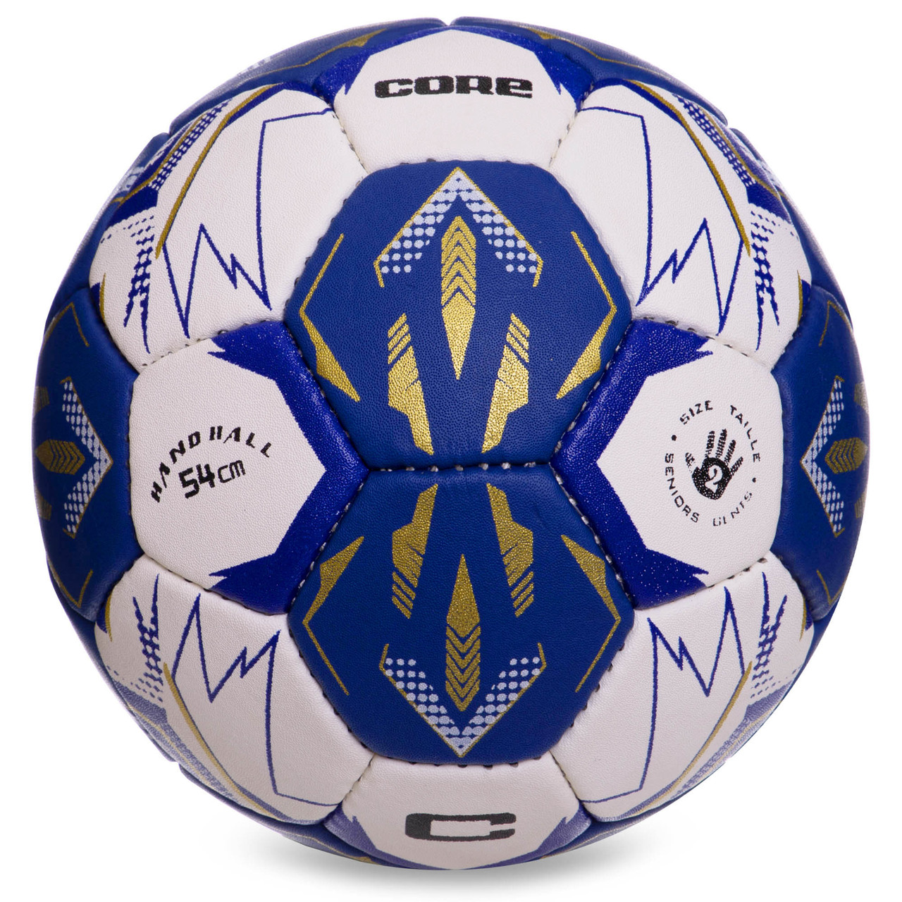 М'яч для гандболу CORE CRH-055-2 (PU, р-н 2, зшитий вручну, білий-темно-синій-золотий)
