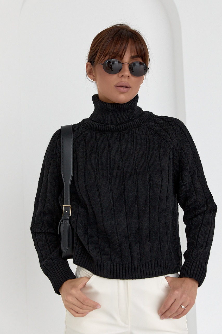Жіночий в'язаний светр із рукавами регланами — чорний колір, S (є розміри)