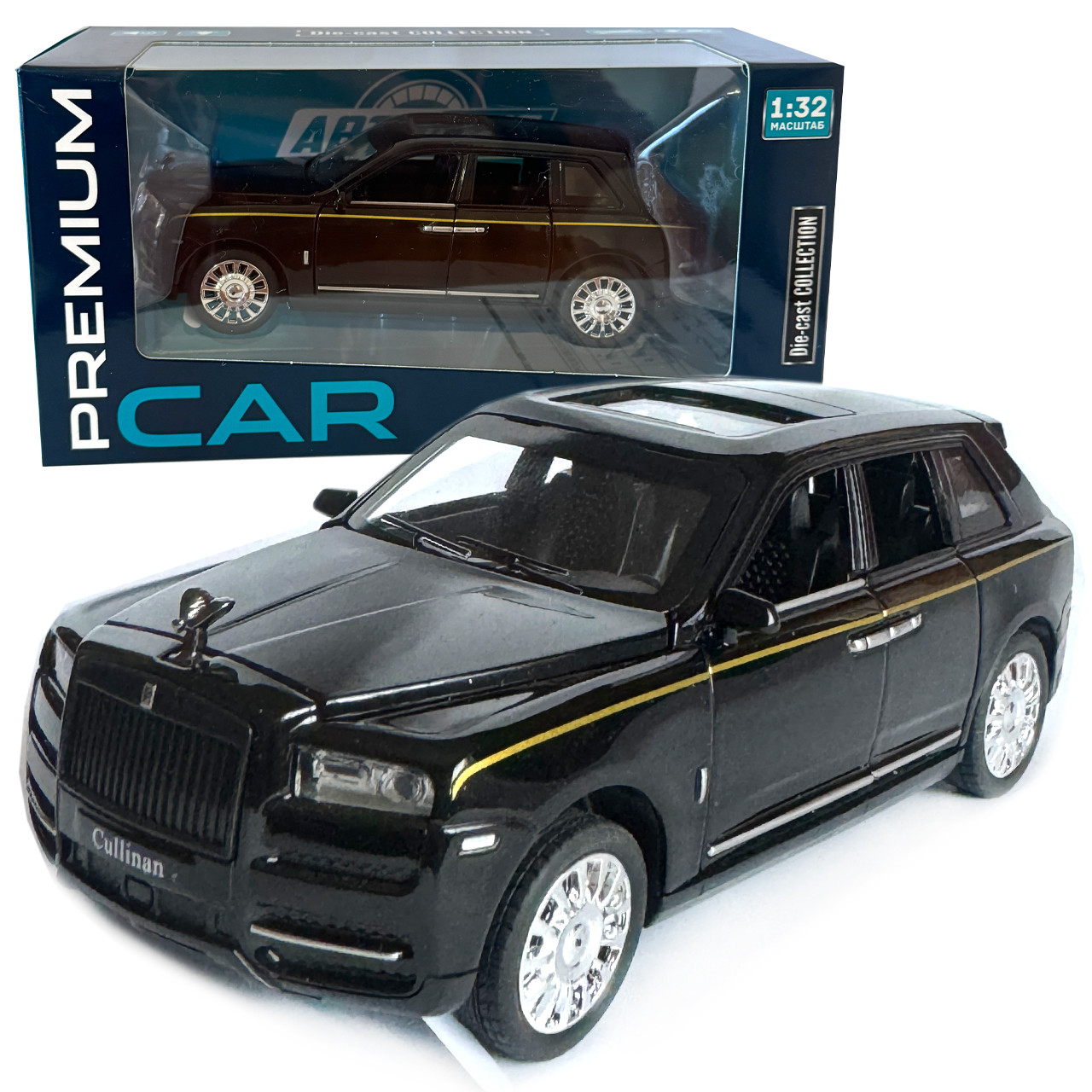 Машинка металева Rolls-Royce Cullinan ролс ройс чорний звук світло інерція відкр люк двері капот багажник 1:32,15*6,5*5,5см, фото 1