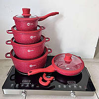 Набор кастрюль с гранитным антипригарным покрытием Higher Kitchen НК-316 из 12 предметов Красный BKA