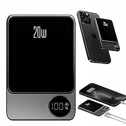 Зовнішній портативний акумулятор 20W, 10000mAh, MagSafe, Чорний / Бездротовий павер банк / Магнітний повербанк