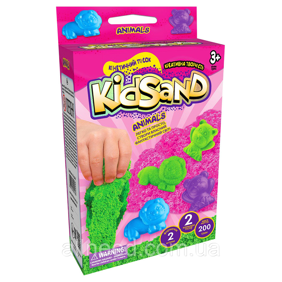 Кінетичний пісок KidSand KS-05, 200 г у наборі (Рожеві тварини)